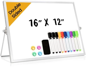 Desktop Whiteboard with Stand, 16" x 12" Double-Sided Dry Erase Board with Stand, Portable Stand White Board for Office, Home, School Desktop Whiteboard with Stand, 16" x 12" Double-Sided Dry Erase Board with Stand, Portable Stand White Board for Office, Home, School