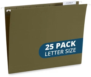 25 Hanging File Folders, Letter Size, Standard Green Reinforced 12pt, 1/5 Cut Tabs, Plastic Tabs and Inserts Included, for Filing Cabinet, Home, and Office Use 25 Hanging File Folders, Letter Size, Standard Green Reinforced 12pt, 1/5 Cut Tabs, Plastic Tabs and Inserts Included, for Filing Cabinet, Home, and Office Use