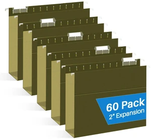 Extra Capacity Hanging File Folders, 60 Pack Letter Size Reinforced Hanging Folders with Heavy Duty 2 Inch Expansion for Bulky Files, Filing Cabinet, Adjustable Tabs, Green Extra Capacity Hanging File Folders, 60 Pack Letter Size Reinforced Hanging Folders with Heavy Duty 2 Inch Expansion for Bulky Files, Filing Cabinet, Adjustable Tabs, Green