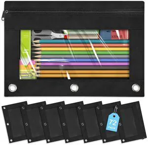 72 Pack Pencil Pouch for 3 Ring Binder, Pencil Pouches with Clear Window, Smooth Zipper Pencils Pouches Bulk for School,Office, College Supplies, Black 72 Pack Pencil Pouch for 3 Ring Binder, Pencil Pouches with Clear Window, Smooth Zipper Pencils Pouches Bulk for School,Office, College Supplies, Black