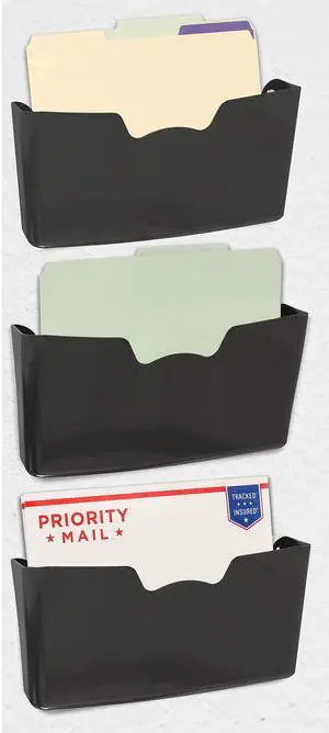 Single Pocket Wall Mount for Hanging File Holder, 3 Packs, Black Single Pocket Wall Mount for Hanging File Holder, 3 Packs, Black