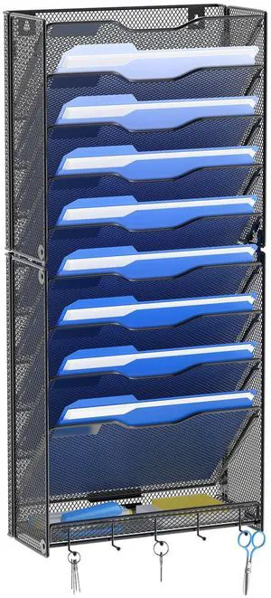 10 Tier Hanging Wall File Organizer Wall Mount Paper Document Folder Holder with Hooks for Home Office Organization 10 Tier Hanging Wall File Organizer Wall Mount Paper Document Folder Holder with Hooks for Home Office Organization