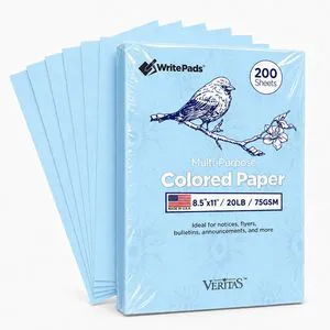 Veritas Blue Copy Paper, 8.5 x 11 Inches, 20LB/75GSM Colored Printer Paper, 200 Sheets, Multipurpose Paper for Laser and Inkjet Printers, Office and School, Made in USA Veritas Blue Copy Paper, 8.5 x 11 Inches, 20LB/75GSM Colored Printer Paper, 200 Sheets, Multipurpose Paper for Laser and Inkjet Printers, Office and School, Made in USA