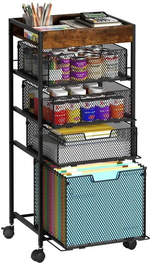 Rolling File Cart with Drawers - 5 Tier Art Craft Rolling Organizer Cart - Office Storage &Organization, Mobile Metal File Cabinet for Office and Home Espresso Rolling File Cart with Drawers - 5 Tier Art Craft Rolling Organizer Cart - Office Storage &Organization, Mobile Metal File Cabinet for Office and Home Espresso