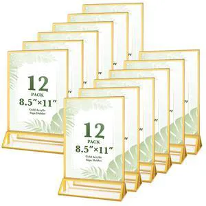 12 Pack 8.5×11 Gold Acrylic Sign Holders, Wedding Table Number Holders Double Sided Vertical Stand Clear Picture Frame Stands, Menu Flyer Display Stands for Party, Home, Office, Restaurant 12 Pack 8.5×11 Gold Acrylic Sign Holders, Wedding Table Number Holders Double Sided Vertical Stand Clear Picture Frame Stands, Menu Flyer Display Stands for Party, Home, Office, Restaurant