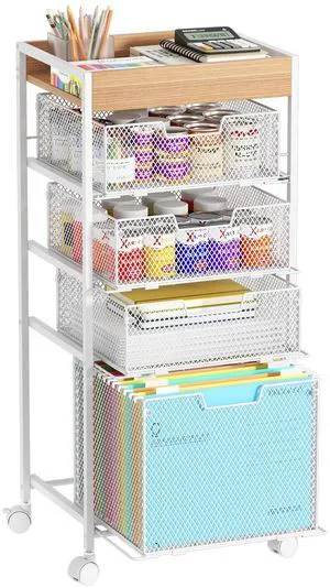 Rolling File Cart with Drawers - 5 Tier Art Craft Rolling Organizer Cart - Office Storage &Organization, Mobile Metal File Cabinet for Office and Home White Rolling File Cart with Drawers - 5 Tier Art Craft Rolling Organizer Cart - Office Storage &Organization, Mobile Metal File Cabinet for Office and Home White