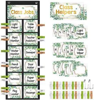 Eucalyptus Class Jobs Pocket Chart Class Helpers Pocket Chart Classroom Jobs Cards with Clips and Hooks Teacher Helper Bulletin Board Set, for Back to School Classroom Teacher Supplies Eucalyptus Class Jobs Pocket Chart Class Helpers Pocket Chart Classroom Jobs Cards with Clips and Hooks Teacher Helper Bulletin Board Set, for Back to School Classroom Teacher Supplies