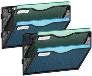 Wall File Holder 2-Tier Hanging Wall File Organizer, Mesh Mail Holder for Papers, Wall Mount File Clipboard & Magazine Organizer Great for Office Home - 2P Wall File Holder 2-Tier Hanging Wall File Organizer, Mesh Mail Holder for Papers, Wall Mount File Clipboard & Magazine Organizer Great for Office Home - 2P