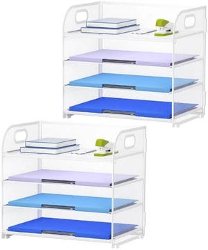 2 Pack 4 Tier Paper Organizer Letter Tray - Mesh Desk File Organizer with Handle, Paper Sorter Organizer for Letter/A4 Office File Folder Holder (White, 12.6" x 9.1" x 10.7") 2 Pack 4 Tier Paper Organizer Letter Tray - Mesh Desk File Organizer with Handle, Paper Sorter Organizer for Letter/A4 Office File Folder Holder (White, 12.6" x 9.1" x 10.7")