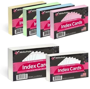 Colored Index Cards - 3"x5" & 4"x6" Mixed, 6 Pack, Ruled, Blank on Back, Made in USA Colored Index Cards - 3"x5" & 4"x6" Mixed, 6 Pack, Ruled, Blank on Back, Made in USA