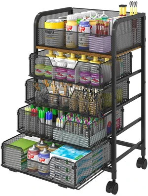 5-Tier Craft Cart with Wheels-Rolling Storage Cart with Drawers,Rolling Utility Cart with DIY Divider,Art Supply Organizer Cart,Rolling Cart with Drawers,Craft Organizers and Storage,Black 5-Tier Craft Cart with Wheels-Rolling Storage Cart with Drawers,Rolling Utility Cart with DIY Divider,Art Supply Organizer Cart,Rolling Cart with Drawers,Craft Organizers and Storage,Black