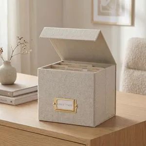 Beautiful Greeting Card Organizer Box With Dividers Holds Up to 300 Cards Sturdy Linen Storage Box Easily Organizes Small or Large Greetings in Style - Cute Holder Keeps Them Safe Beautiful Greeting Card Organizer Box With Dividers Holds Up to 300 Cards Sturdy Linen Storage Box Easily Organizes Small or Large Greetings in Style - Cute Holder Keeps Them Safe