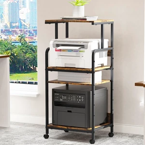 4 Tier Printer Stand with Storage Shelf, Large Tall Printer Cart with Wheels, Mobile Printer Table for Home Office, Adjustable Stands for Heat Press Scanner Fax (Brown) 4 Tier Printer Stand with Storage Shelf, Large Tall Printer Cart with Wheels, Mobile Printer Table for Home Office, Adjustable Stands for Heat Press Scanner Fax (Brown)