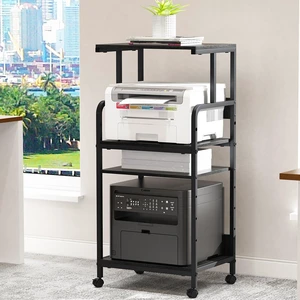 4 Tier Stand with Storage Shelf, Tall Mobile Printer Table for Home Office, Adjustable Stands for Heat Press Scanner Fax (Black) 4 Tier Stand with Storage Shelf, Tall Mobile Printer Table for Home Office, Adjustable Stands for Heat Press Scanner Fax (Black)