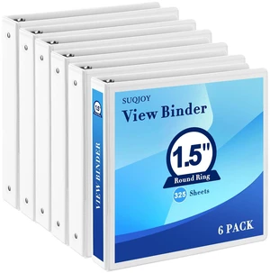1.5-Inch 3-Ring Binder with Pockets, 1-1/2 Clear View Binders,PVC Free, White Binder Holds up to 325 Sheets US Letter Size, Perfect for School,Office and Home(6 Pack) 1.5-Inch 3-Ring Binder with Pockets, 1-1/2 Clear View Binders,PVC Free, White Binder Holds up to 325 Sheets US Letter Size, Perfect for School,Office and Home(6 Pack)