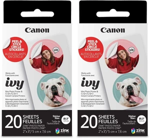 IVY ZINK Pre-Cut Circle Sticker Paper 20 sheets Pack (Pack of 2) Compatible with IVY Mini Photo Printer and CLIQ+/CLIQ+2 IVY ZINK Pre-Cut Circle Sticker Paper 20 sheets Pack (Pack of 2) Compatible with IVY Mini Photo Printer and CLIQ+/CLIQ+2