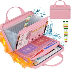 Fireproof Accordion File Organizer, 13 Pocket Expanding File Folder Document Organizer with Handle, File Folder with Multi-Pockets Paper Organizer for A4 File, Pink Fireproof Accordion File Organizer, 13 Pocket Expanding File Folder Document Organizer with Handle, File Folder with Multi-Pockets Paper Organizer for A4 File, Pink