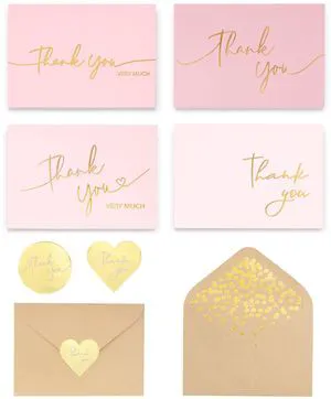 100 PK Pink and Gold Thank You Cards with Envelopes Bulk - 5 x 3.5 Inches Personalized Thank You Notes for Baby Shower Wedding Small Business Graduation Funeral Birthday 100 PK Pink and Gold Thank You Cards with Envelopes Bulk - 5 x 3.5 Inches Personalized Thank You Notes for Baby Shower Wedding Small Business Graduation Funeral Birthday