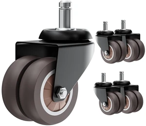 2" Dual Wheel Chair Casters Set of 5 - Heavy Duty Grey Soft polyurethane protects hardwood/tile. Smooth, quiet rolling. Universal 7/16" stem. Steel resists rust. Not for IKEA 2" Dual Wheel Chair Casters Set of 5 - Heavy Duty Grey Soft polyurethane protects hardwood/tile. Smooth, quiet rolling. Universal 7/16" stem. Steel resists rust. Not for IKEA