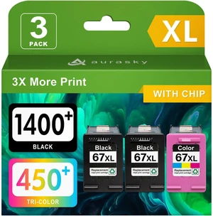 67XL Ink Cartridges Black/Color Combo Pack for HP Ink 67 67XL Compatible for HP 67XL Works with Deskjet 2700 2700e 2755 2855e 2800e 2852e 4100e 4155e 4255e Envy 6055e Series (3 Pack) 67XL Ink Cartridges Black/Color Combo Pack for HP Ink 67 67XL Compatible for HP 67XL Works with Deskjet 2700 2700e 2755 2855e 2800e 2852e 4100e 4155e 4255e Envy 6055e Series (3 Pack)