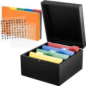 5 x 8 Inches Index Card Holder Set, Bamboo Organizer Box, Black Holds 1200 Cards with 50 Index Card Organizer Dividers & 2 Sheets Alphabet Number Stickers for Office Home Kitchen Filing 5 x 8 Inches Index Card Holder Set, Bamboo Organizer Box, Black Holds 1200 Cards with 50 Index Card Organizer Dividers & 2 Sheets Alphabet Number Stickers for Office Home Kitchen Filing