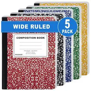 5 Pack Composition Notebooks Colored, Wide Ruled Marble Cover, 200 Pages (100 Sheets), 9.75 x 7.25, Bulk School Supplies for Classroom, Office & School Donations 0089305544778: Amazon.com 5 Pack Composition Notebooks Colored, Wide Ruled Marble Cover, 200 Pages (100 Sheets), 9.75 x 7.25, Bulk School Supplies for Classroom, Office & School Donations 0089305544778: Amazon.com