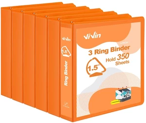 Sturdy 1.5 Inch 3 Ring Binder with 2 Pockets, 6 Pack, Orange Slant-D Ring Binder, PVC-Free, Customizable Clear View Binder,Holds 350 Sheets of 8.5" x 11" Paper for Office, Home, School Sturdy 1.5 Inch 3 Ring Binder with 2 Pockets, 6 Pack, Orange Slant-D Ring Binder, PVC-Free, Customizable Clear View Binder,Holds 350 Sheets of 8.5" x 11" Paper for Office, Home, School