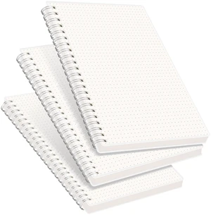 Dotted Journal Notebook, 160 Pages per Pack, A5 (5.7'' × 8.3'') 3-Pack, 100 GSM Thick Paper, Spiral-bound, Flexible Plastic Cover, for Journaling, Planning, Tracking Dotted Journal Notebook, 160 Pages per Pack, A5 (5.7'' × 8.3'') 3-Pack, 100 GSM Thick Paper, Spiral-bound, Flexible Plastic Cover, for Journaling, Planning, Tracking