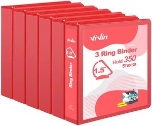 Sturdy 1.5 Inch 3 Ring Binder with 2 Pockets, 6 Pack, Red Slant-D Ring Binder, PVC-Free, Customizable Clear View Binder,Holds 350 Sheets of 8.5" x 11" Paper, 2 Interior Pockets Sturdy 1.5 Inch 3 Ring Binder with 2 Pockets, 6 Pack, Red Slant-D Ring Binder, PVC-Free, Customizable Clear View Binder,Holds 350 Sheets of 8.5" x 11" Paper, 2 Interior Pockets