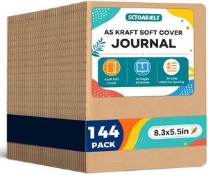 144 Pack A5 Kraft Journal Notebooks Bulk, Lined Travel Journal Kraft Paper Brown Soft Cover, 8.3 x 5.5 Inches, Composition Notebook for School, Office, Work, 40 Pages / 20 Sheets 144 Pack A5 Kraft Journal Notebooks Bulk, Lined Travel Journal Kraft Paper Brown Soft Cover, 8.3 x 5.5 Inches, Composition Notebook for School, Office, Work, 40 Pages / 20 Sheets