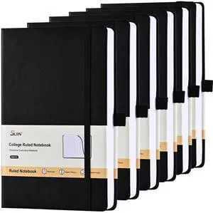 Lined Journal Notebook, Leather Hardcover Journal for Work, School, Travel, 100 GSM Paper, 160 Pages, 5.5x8.3 Inch, College Ruled, Black, 6-Pack Lined Journal Notebook, Leather Hardcover Journal for Work, School, Travel, 100 GSM Paper, 160 Pages, 5.5x8.3 Inch, College Ruled, Black, 6-Pack