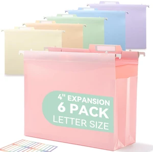 Hanging File Folders, 4" Expansion for Bulky Files, Letter, Pastel Letter Size, 6-Pack for Filing Cabinets, Sturdy and Tear-Resistant, Side-Sealed Pockets, Movable Dividers, Insertable Tabs Hanging File Folders, 4" Expansion for Bulky Files, Letter, Pastel Letter Size, 6-Pack for Filing Cabinets, Sturdy and Tear-Resistant, Side-Sealed Pockets, Movable Dividers, Insertable Tabs