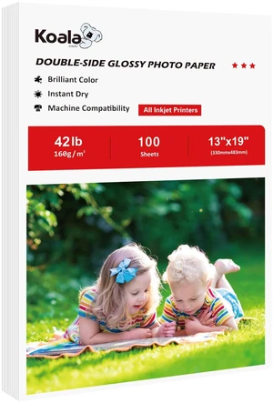 Double Sided Glossy Brochure Paper 13x19 In 42LB 100 Sheets Compatible with Inkjet Printer and Dye Ink for Magazine and Poster Printing, 160gsm Double Sided Glossy Brochure Paper 13x19 In 42LB 100 Sheets Compatible with Inkjet Printer and Dye Ink for Magazine and Poster Printing, 160gsm