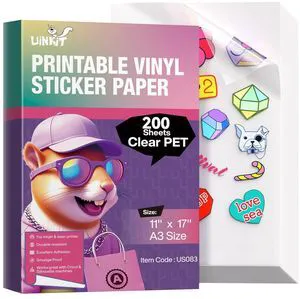 100% Clear Printable Vinyl Sticker Paper 200 Sheets 11"x17" Vivid Colors, Self-Adhesive Labels for Professional Product Packaging, Glass Jars & Custom DIY Sticker 100% Clear Printable Vinyl Sticker Paper 200 Sheets 11"x17" Vivid Colors, Self-Adhesive Labels for Professional Product Packaging, Glass Jars & Custom DIY Sticker