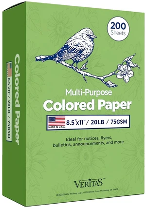 Veritas Colored Copy Paper, Green Colored Printer Paper 8.5 x 11, 20 lb / 75 GSM, 200 Sheets (1 Reams) Computer Paper, Multi-Purpose paper, Made in USA Veritas Colored Copy Paper, Green Colored Printer Paper 8.5 x 11, 20 lb / 75 GSM, 200 Sheets (1 Reams) Computer Paper, Multi-Purpose paper, Made in USA