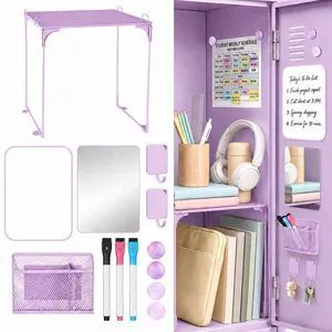 13 PCS Locker Accessories Purple Locker Organizer & Decorations Locker Decor, Folding Locker Shelf, Magnetic Locker Mirror, Whiteboard, Pen Holder, Dry Erase Markers, Hooks, Magnets 13 PCS Locker Accessories Purple Locker Organizer & Decorations Locker Decor, Folding Locker Shelf, Magnetic Locker Mirror, Whiteboard, Pen Holder, Dry Erase Markers, Hooks, Magnets
