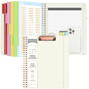 Leather Clipboard Folio with with Storage Zipper Pouch, Spiral Clipboard Folder with Notepad for Letter Size, 5 Folders with 10 Pockets, 39 Divider Label Stickers (Beige) Leather Clipboard Folio with with Storage Zipper Pouch, Spiral Clipboard Folder with Notepad for Letter Size, 5 Folders with 10 Pockets, 39 Divider Label Stickers (Beige)