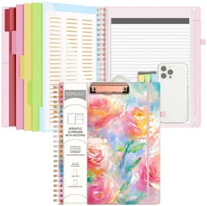 Pink Foldable Spiral Clipboard Folio with with Storage Zipper Pouch, 5 Plastic Folders with 10 Pockets, Leather Clipboard Folder with Notepad, 39 Divider Label Stickers (Rose) Pink Foldable Spiral Clipboard Folio with with Storage Zipper Pouch, 5 Plastic Folders with 10 Pockets, Leather Clipboard Folder with Notepad, 39 Divider Label Stickers (Rose)