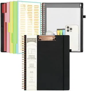 Leather Clipboard Folio with Notepad for Letter Size, Spiral Clipboard Folder with Storage Zipper Pouch, 5 Folders with 10 Pockets, 39 Divider Label Stickers, Pen Loop Series (Black) Leather Clipboard Folio with Notepad for Letter Size, Spiral Clipboard Folder with Storage Zipper Pouch, 5 Folders with 10 Pockets, 39 Divider Label Stickers, Pen Loop Series (Black)