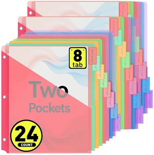24 Counts Dividers with 2 Pockets, 8 Tabs Binder Dividers for 3 Ring Binder, Plastic Binder Dividers with Tabs for Office & School Organization Supplies, Multicolor, Letter Size, 3 Sets 24 Counts Dividers with 2 Pockets, 8 Tabs Binder Dividers for 3 Ring Binder, Plastic Binder Dividers with Tabs for Office & School Organization Supplies, Multicolor, Letter Size, 3 Sets