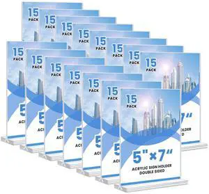 Acrylic Sign Holder, 5x7, 15 Pack Vertical Clear Table Menu Display, Double Sided, Plastic Stand, Suitable for Restaurants, Office, Store, Fair Acrylic Sign Holder, 5x7, 15 Pack Vertical Clear Table Menu Display, Double Sided, Plastic Stand, Suitable for Restaurants, Office, Store, Fair
