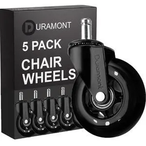 Office Chair Wheels - Set of 5 Rollerblade-Style Caster Wheels, Smooth & Quiet Rolling, Protects Hardwood Floors & Carpets, Universal Fit, Durable and Long-Lasting - Black Office Chair Wheels - Set of 5 Rollerblade-Style Caster Wheels, Smooth & Quiet Rolling, Protects Hardwood Floors & Carpets, Universal Fit, Durable and Long-Lasting - Black
