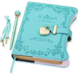 Diary with Lock and Keys for Girls Gift Ideas, 360 Pages Journal Elegant Gift Box for Teen Girls, B6 Gold Edged Pages Refillable Notebook with Pen and Bookmark for Writing, Garden Turquoise Diary with Lock and Keys for Girls Gift Ideas, 360 Pages Journal Elegant Gift Box for Teen Girls, B6 Gold Edged Pages Refillable Notebook with Pen and Bookmark for Writing, Garden Turquoise
