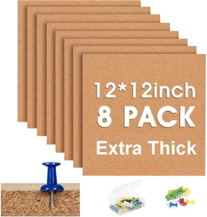 Square Cork Bulletin Board Tiles - 8Pack Extra Thick 12x12 Inches Cork Board Tiles for Wall for Home Office Decor, Cork Sheet,School Message Board and Decorative Display Boards Square Cork Bulletin Board Tiles - 8Pack Extra Thick 12x12 Inches Cork Board Tiles for Wall for Home Office Decor, Cork Sheet,School Message Board and Decorative Display Boards