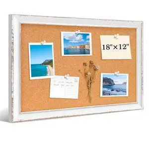 Distressed White Cork Board, 18"x12" Bulletin Board Hand-Finished Rustic Frame, Vintage Farmhouse Pin Board, For Office & Home Decor, Includes Pins & Hanging Hardware Distressed White Cork Board, 18"x12" Bulletin Board Hand-Finished Rustic Frame, Vintage Farmhouse Pin Board, For Office & Home Decor, Includes Pins & Hanging Hardware
