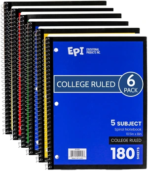 Spiral Notebook | 5 Subject - College Ruled - 180 Sheets, Durable Spiral Binding | 10.5 x 8 in | Classroom Supplies | School, Office, Note Taking, Journaling - 6 Pack Spiral Notebook | 5 Subject - College Ruled - 180 Sheets, Durable Spiral Binding | 10.5 x 8 in | Classroom Supplies | School, Office, Note Taking, Journaling - 6 Pack