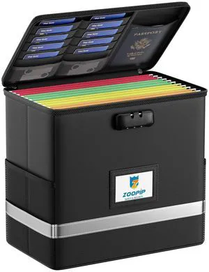 Fireproof File Box with Lock, Collapsible Document Organizer, Black Suitable for Hanging Folders in Letter Size, Reflective Strip for Fast Find, Home Office Safe Protection,12.2"x6"x10.2" Fireproof File Box with Lock, Collapsible Document Organizer, Black Suitable for Hanging Folders in Letter Size, Reflective Strip for Fast Find, Home Office Safe Protection,12.2"x6"x10.2"