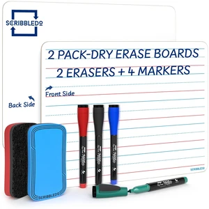 Lined Dry Erase Boards with Markers and Erasers, 2 Pack 9x12 Colorful Markers and Erasers Included, Easy to Clean Surface Resists Ghosting, Starter Set For Kids, Siblings Or Classroom Lined Dry Erase Boards with Markers and Erasers, 2 Pack 9x12 Colorful Markers and Erasers Included, Easy to Clean Surface Resists Ghosting, Starter Set For Kids, Siblings Or Classroom