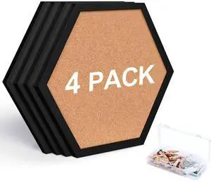 Cork Bulletin Board Hexagon Black, Small Framed Corkboard Tiles for Wall, Thick Decorative Display Boards for Home Office Decor, School Message Board with 16 Push Pin Wood Clips (4 Pack) Cork Bulletin Board Hexagon Black, Small Framed Corkboard Tiles for Wall, Thick Decorative Display Boards for Home Office Decor, School Message Board with 16 Push Pin Wood Clips (4 Pack)