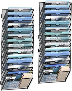 14-Tier Wall File Organizer and Hanging File Organizer, Black, 2Pack Wall Organizer and Wall Mounted File Holder with 14 Pockets and Label Panels for Files, Mail, Folders, Magazines and Paper 14-Tier Wall File Organizer and Hanging File Organizer, Black, 2Pack Wall Organizer and Wall Mounted File Holder with 14 Pockets and Label Panels for Files, Mail, Folders, Magazines and Paper
